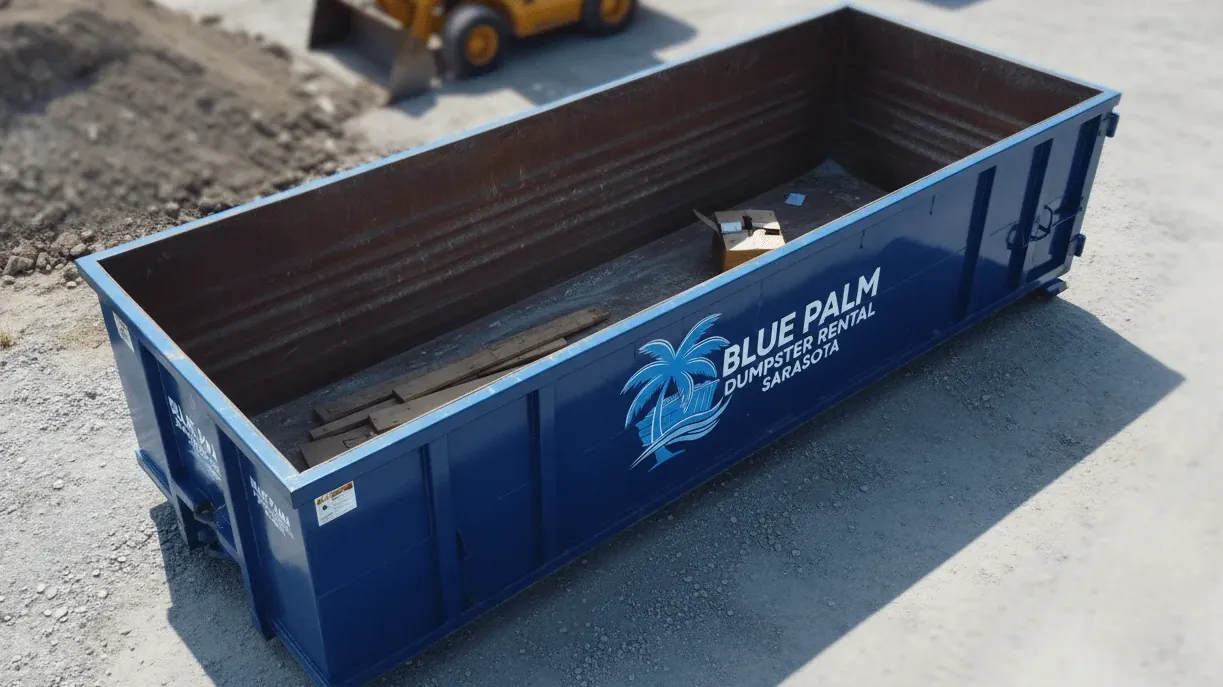 Estate cleanout checklist for Sarasota, Florida — roll-off container outside a long-held family home