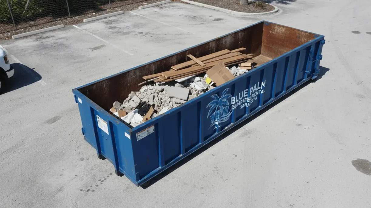 What can go in a dumpster in Sarasota County, Florida — container loaded with accepted household debris